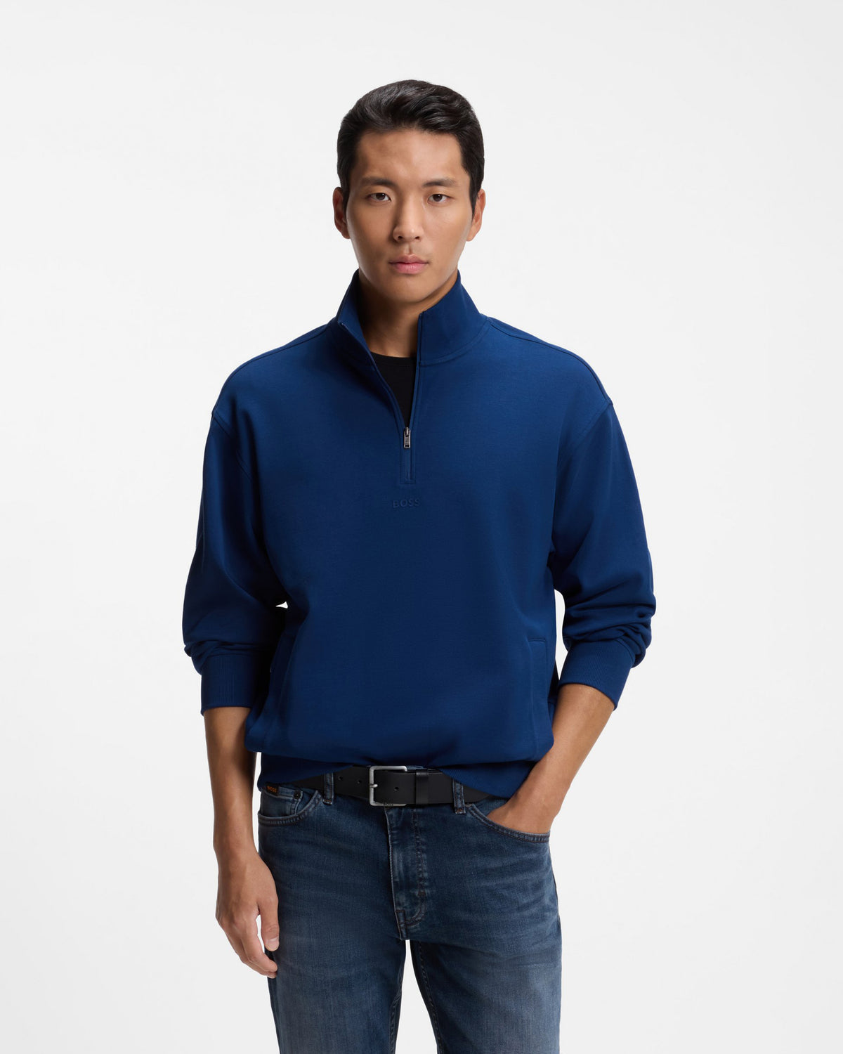 BOSS Orange Ze Chup Mens Quarter Zip Sweatshirt - Navy 417 front