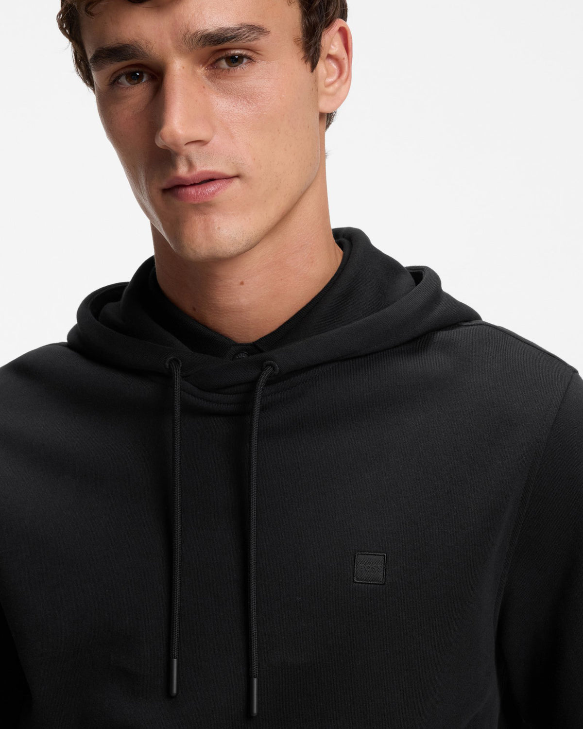 BOSS Orange We Talk Mens Pullover hoodie with logo patch  - Black 001 detail