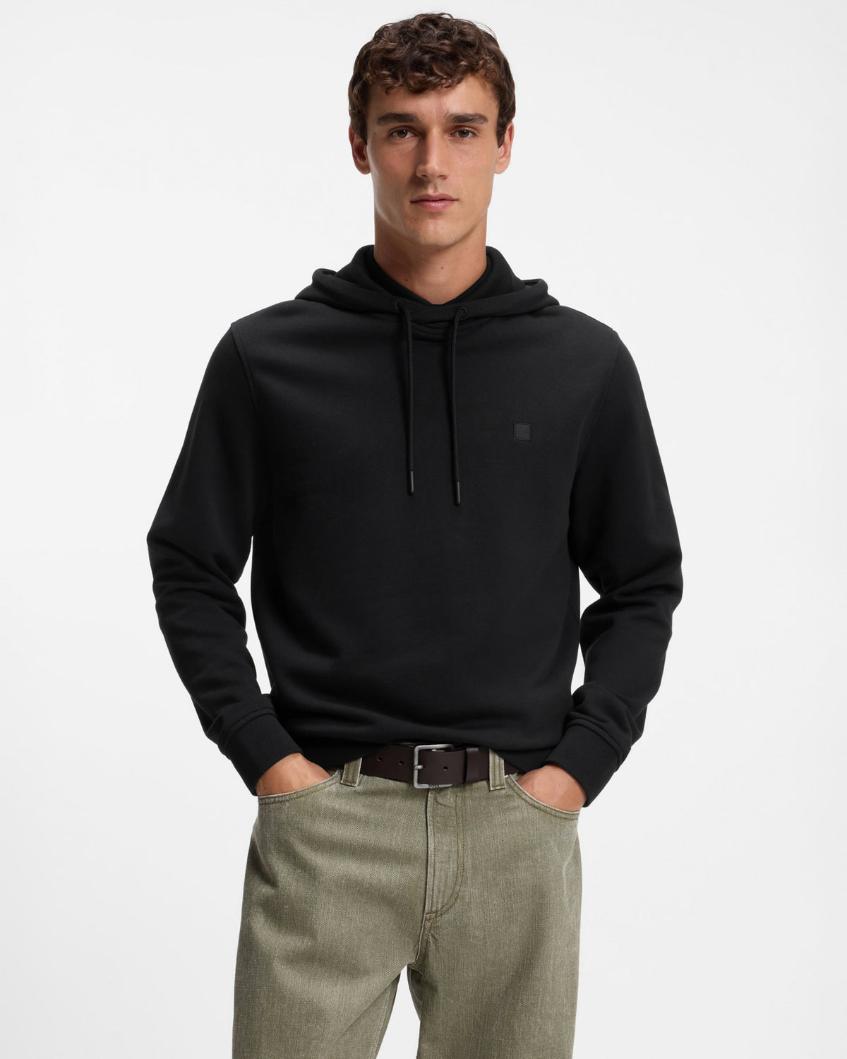 BOSS Orange We Talk Mens Pullover hoodie with logo patch  - Black 001 front