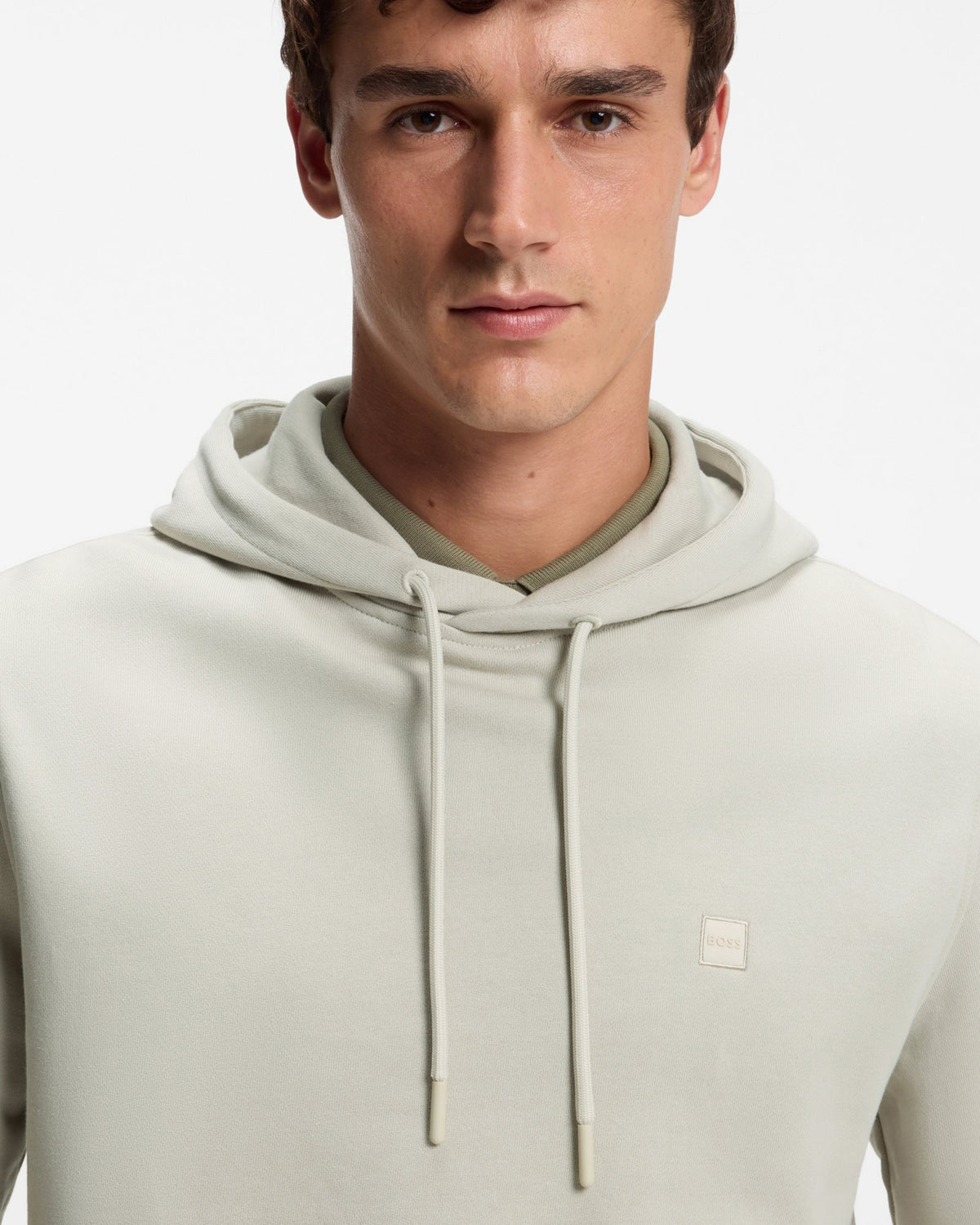 BOSS Orange We Talk Mens Pullover hoodie with logo patch  - Light Beige 271 detail