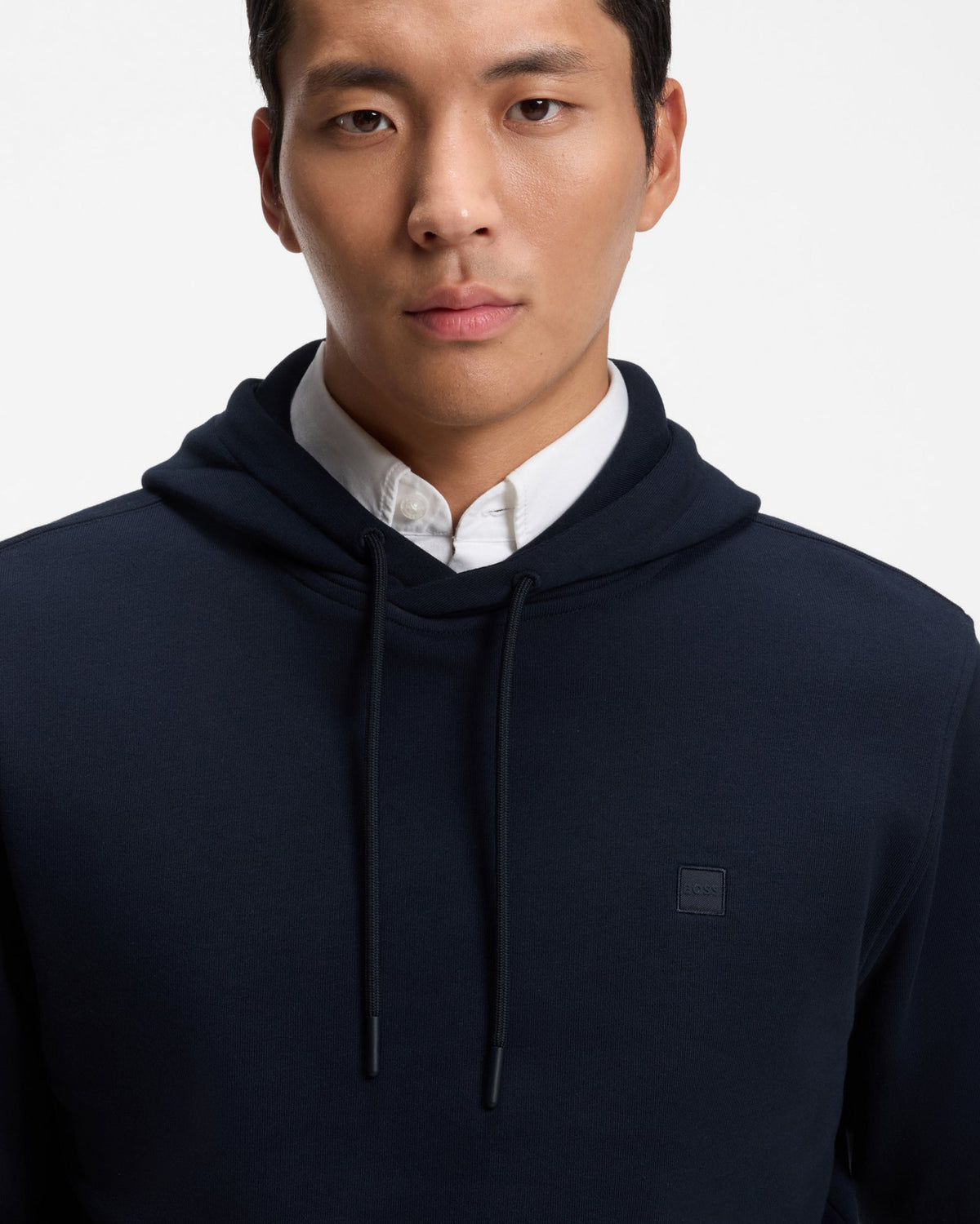 BOSS Orange We Talk Mens Pullover hoodie with logo patch  - Dark Blue 404, detail