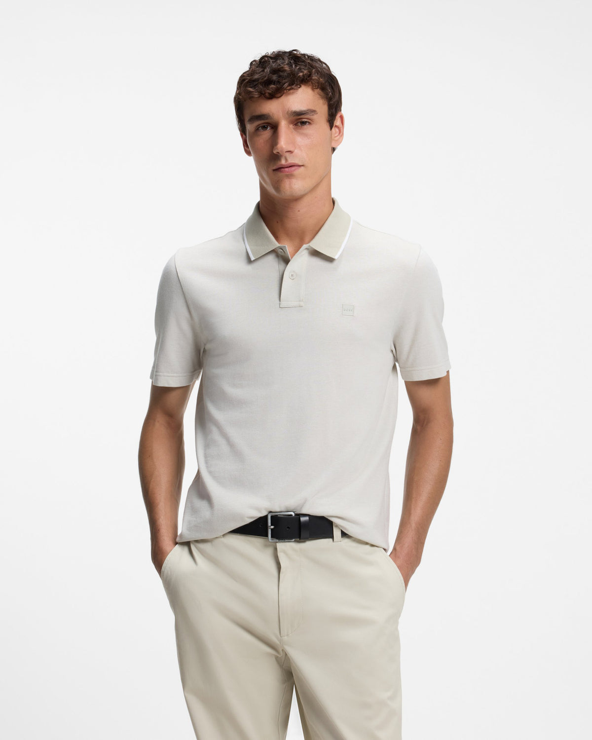 BOSS Orange Pe Passerford Mens Polo Shirt - Light Beige 272 front