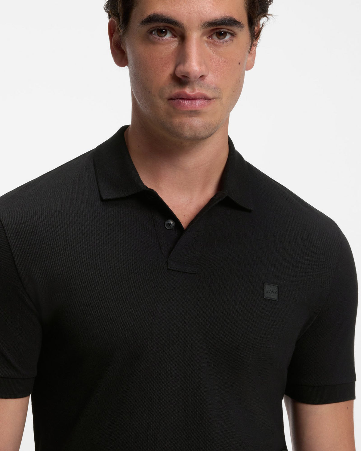 BOSS Orange Pe Passenger Mens Short Sleeve 2-Button Polo Shirt - Black 001 detail
