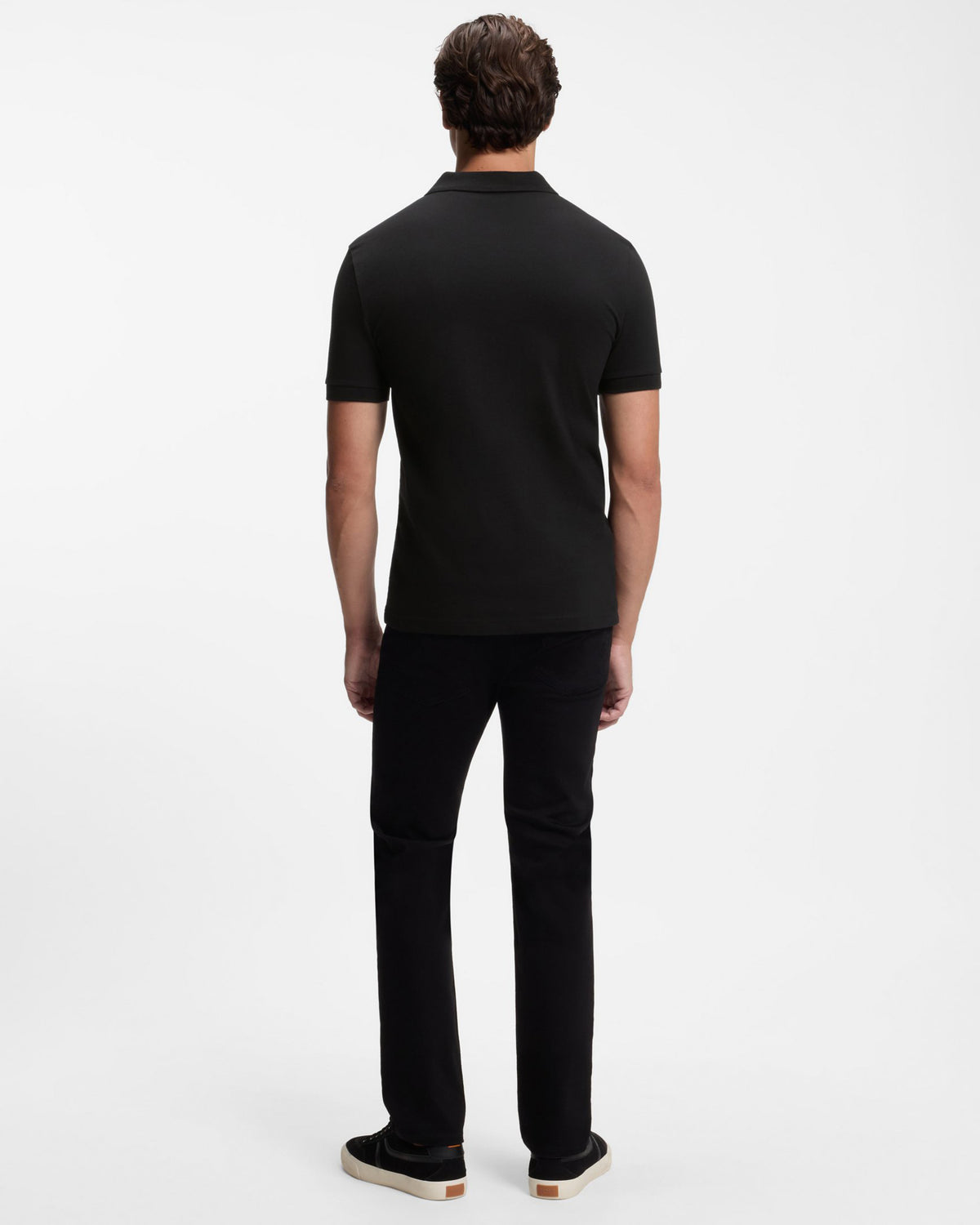 BOSS Orange Pe Passenger Mens Short Sleeve 2-Button Polo Shirt - Black 001 full length, back