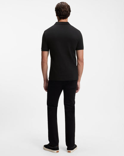 BOSS Orange Pe Passenger Mens Short Sleeve 2-Button Polo Shirt - Black 001 full length, back