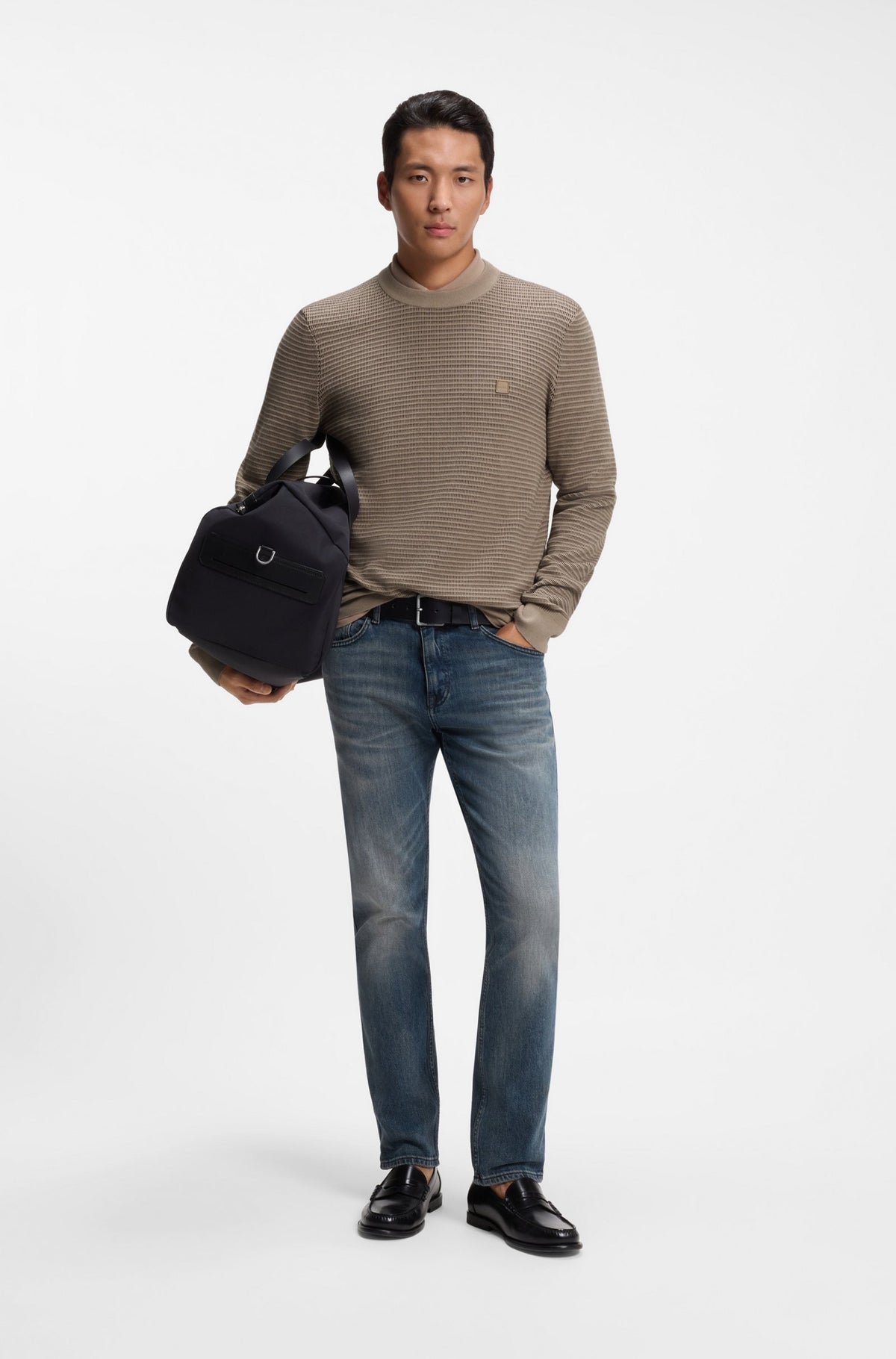 BOSS Orange Abikolo N Mens Crew Neck Jumper - Open Brown 246 full length front