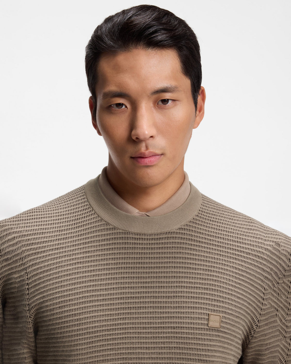 BOSS Orange Abikolo N Mens Crew Neck Jumper - Open Brown 246 detail