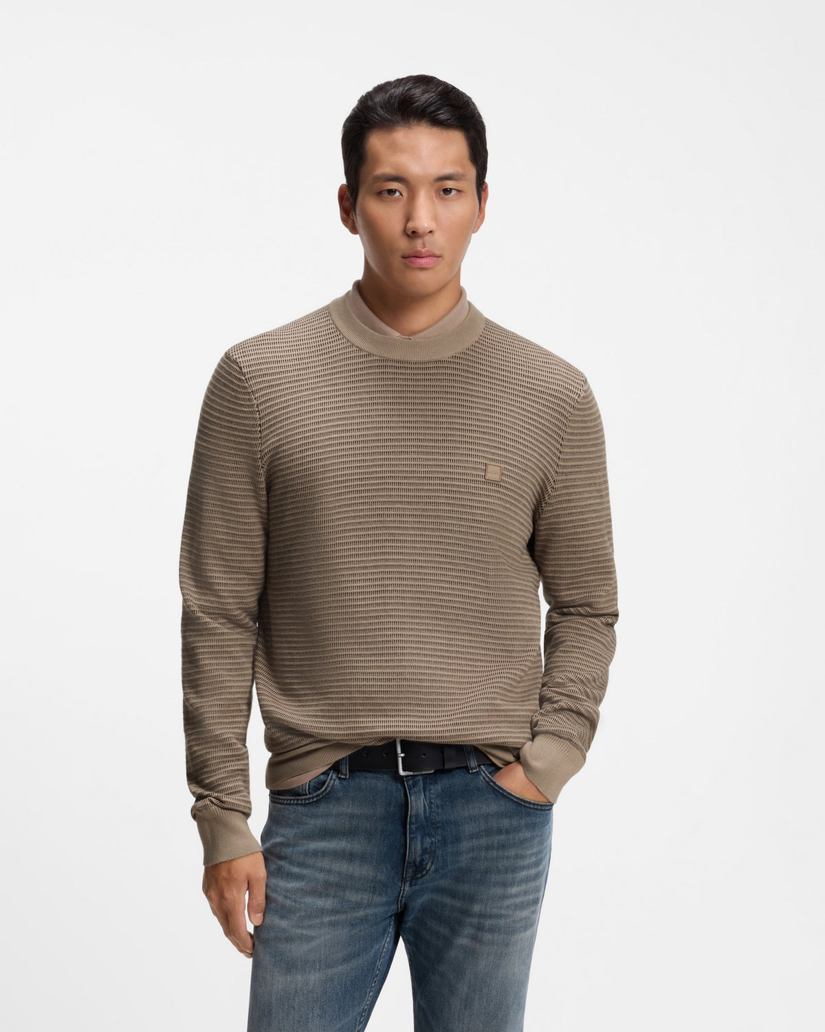 BOSS Orange Abikolo N Mens Crew Neck Jumper - Open Brown 246 front