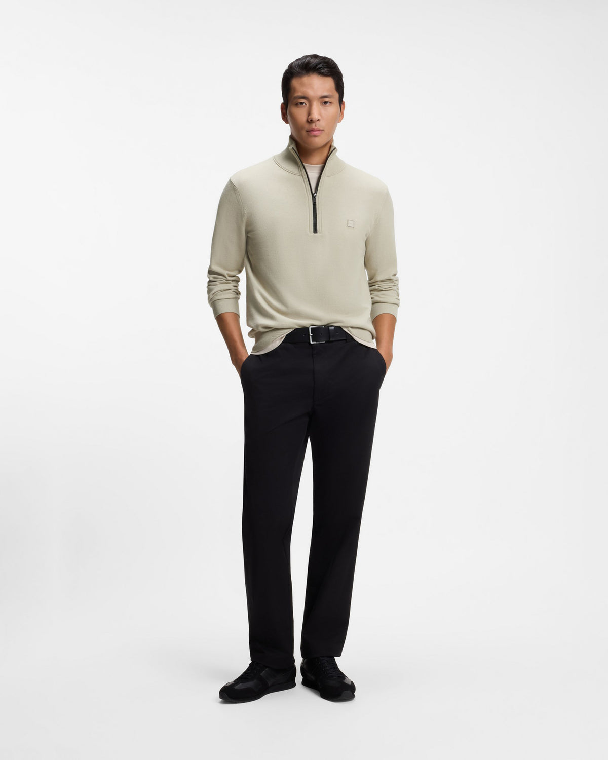 BOSS Orange Kanobix N Mens 1/4 Zip Jumper - Light Beige 271 full length front