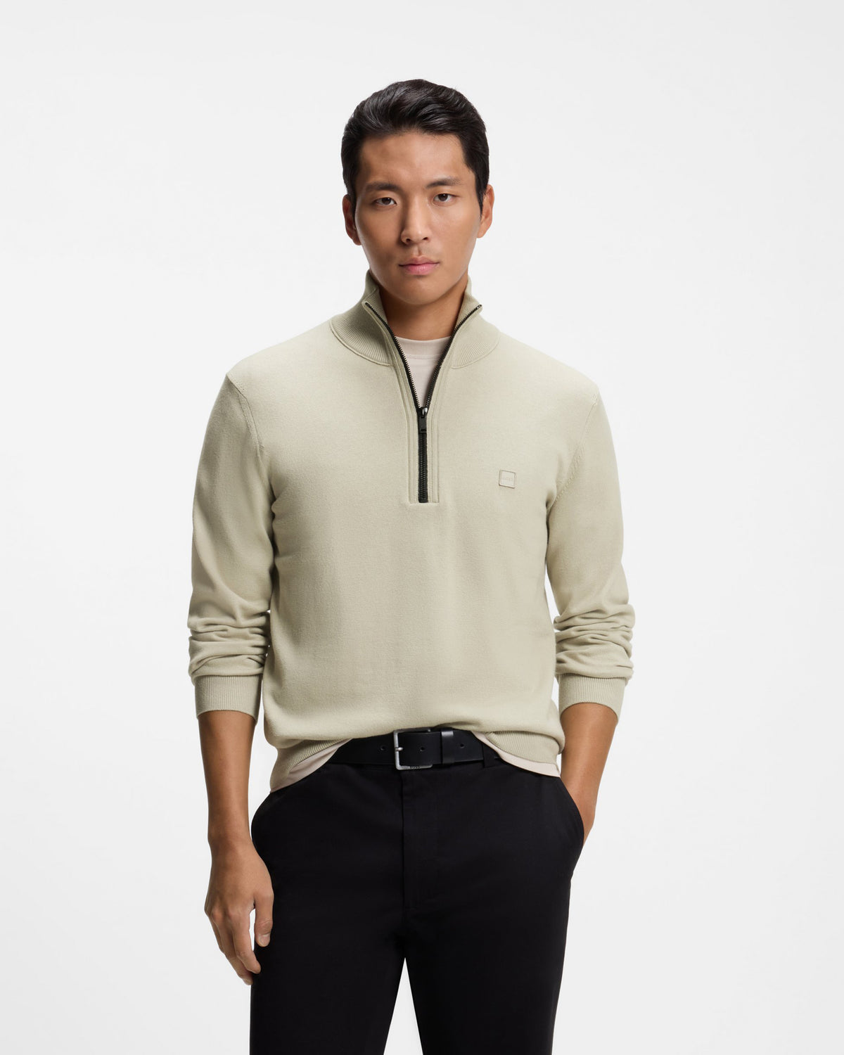 BOSS Orange Kanobix N Mens 1/4 Zip Jumper - Light Beige 271 front