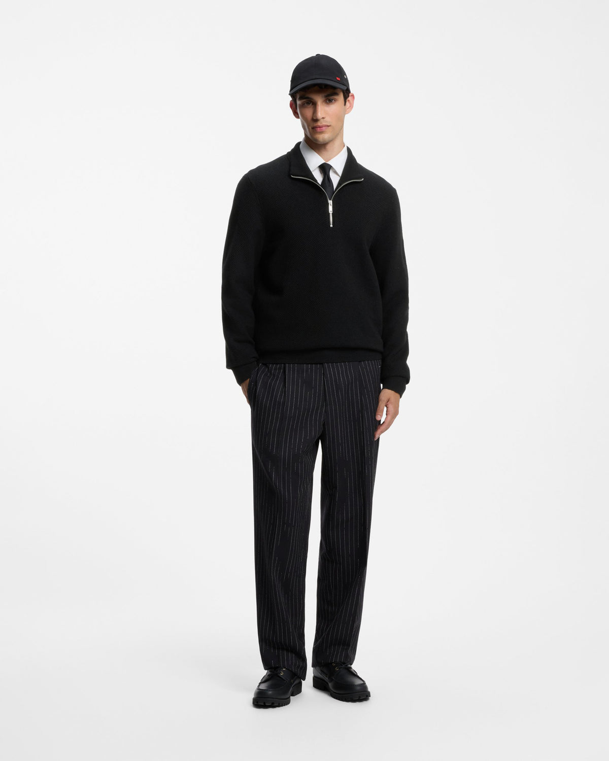 HUGO Setallen Mens 1/4 Zip Jumper - Black 001 full length front