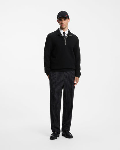 HUGO Setallen Mens 1/4 Zip Jumper - Black 001 full length front