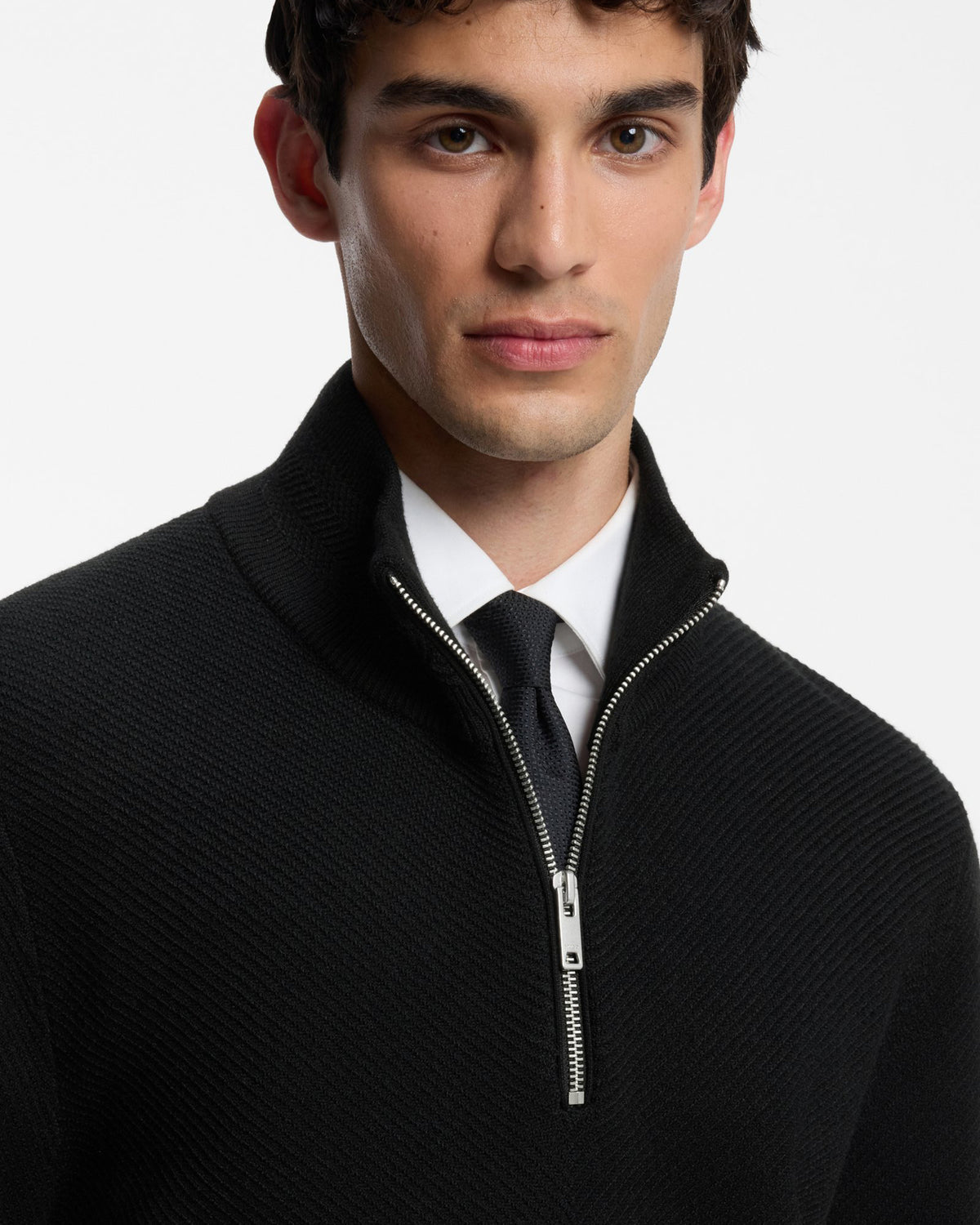 HUGO Setallen Mens 1/4 Zip Jumper - Black 001 detail
