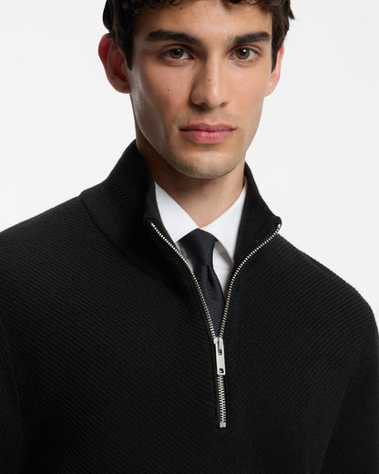 HUGO Setallen Mens 1/4 Zip Jumper - Black 001 detail