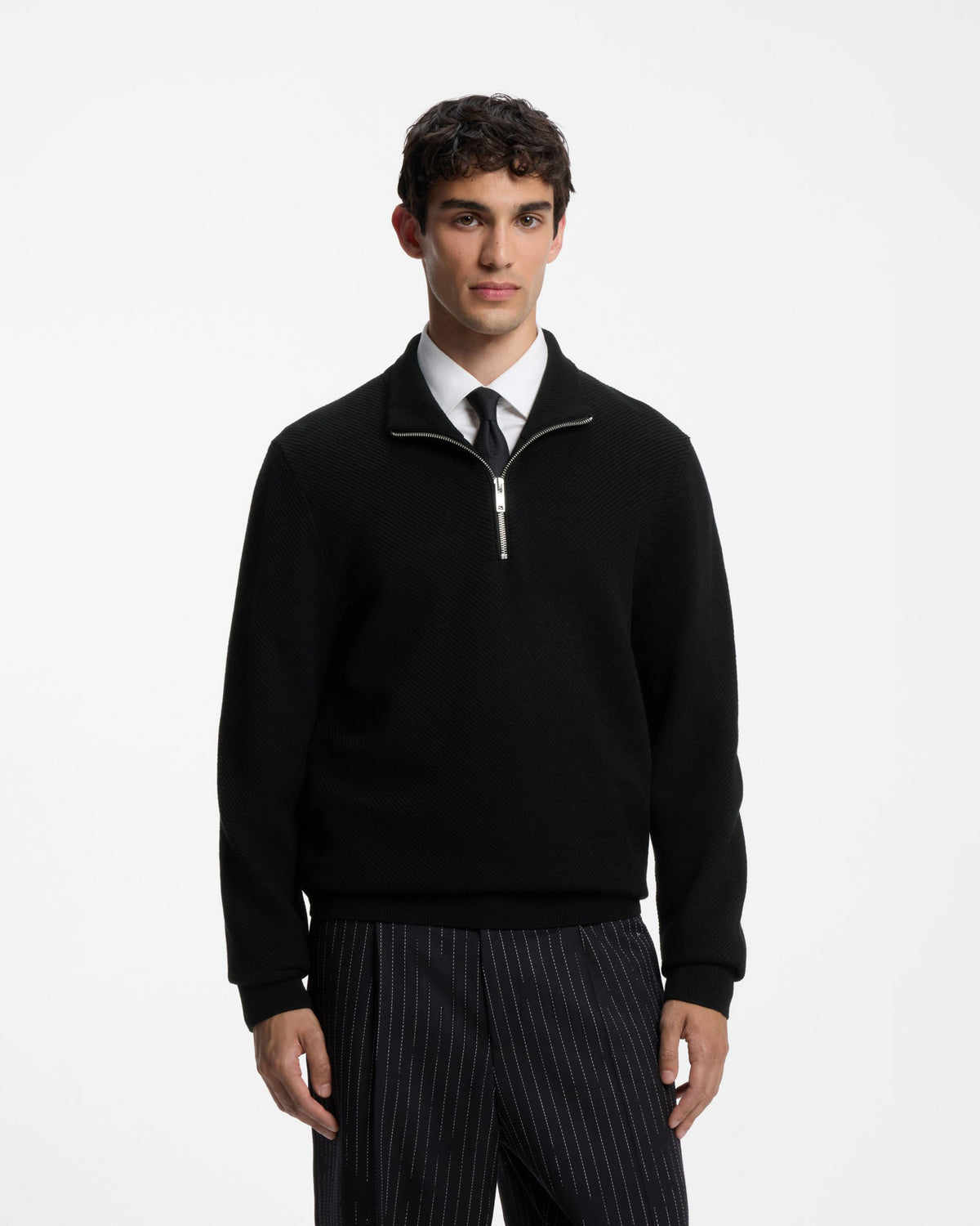 HUGO Setallen Mens 1/4 Zip Jumper - Black 001 front