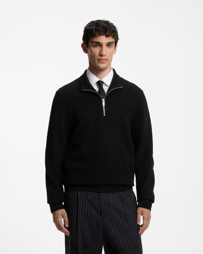 HUGO Setallen Mens 1/4 Zip Jumper - Black 001 front