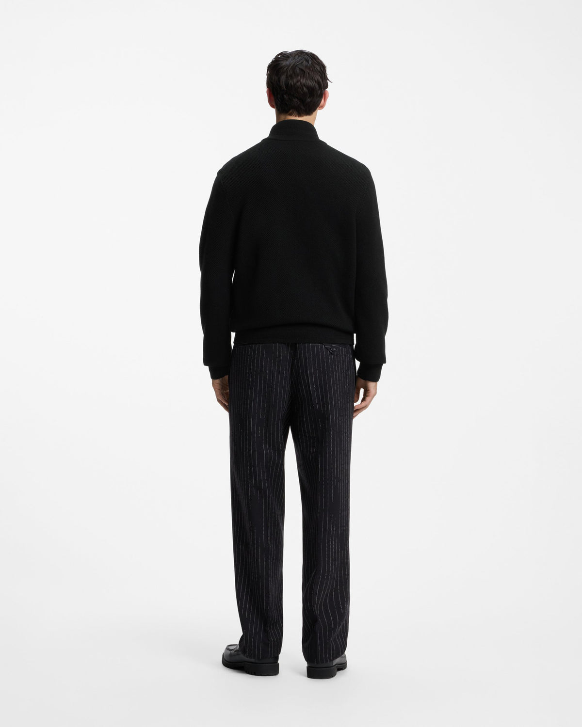 HUGO Setallen Mens 1/4 Zip Jumper - Black 001 full length back