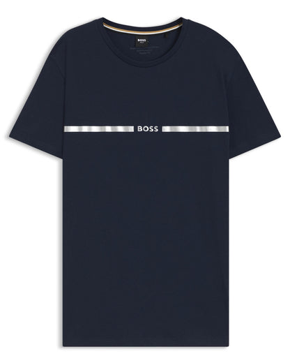 BOSS Orange Mens Metallic Stripe Logo T-Shirt - Navy 412