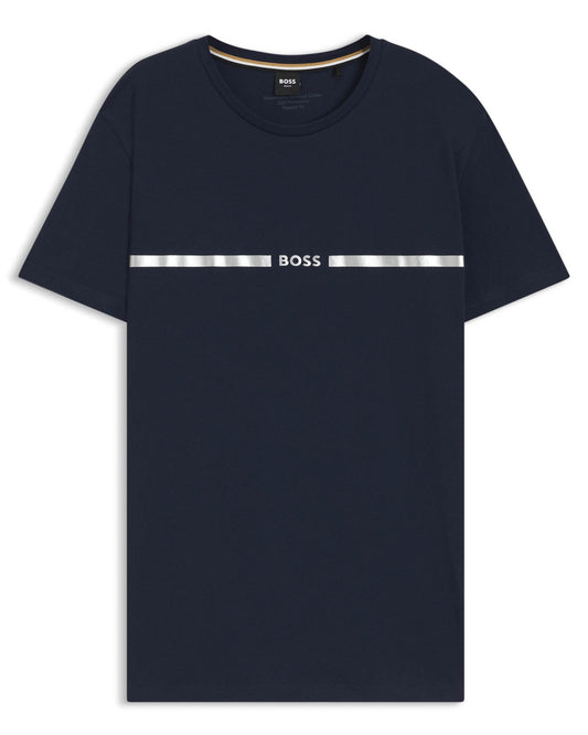 BOSS Orange Mens Metallic Stripe Logo T-Shirt - Navy 412