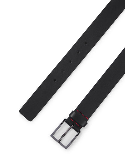 HUGO Geek Mens Smooth-Leather Belt with Brushed-Silver Buckle  - Black 001