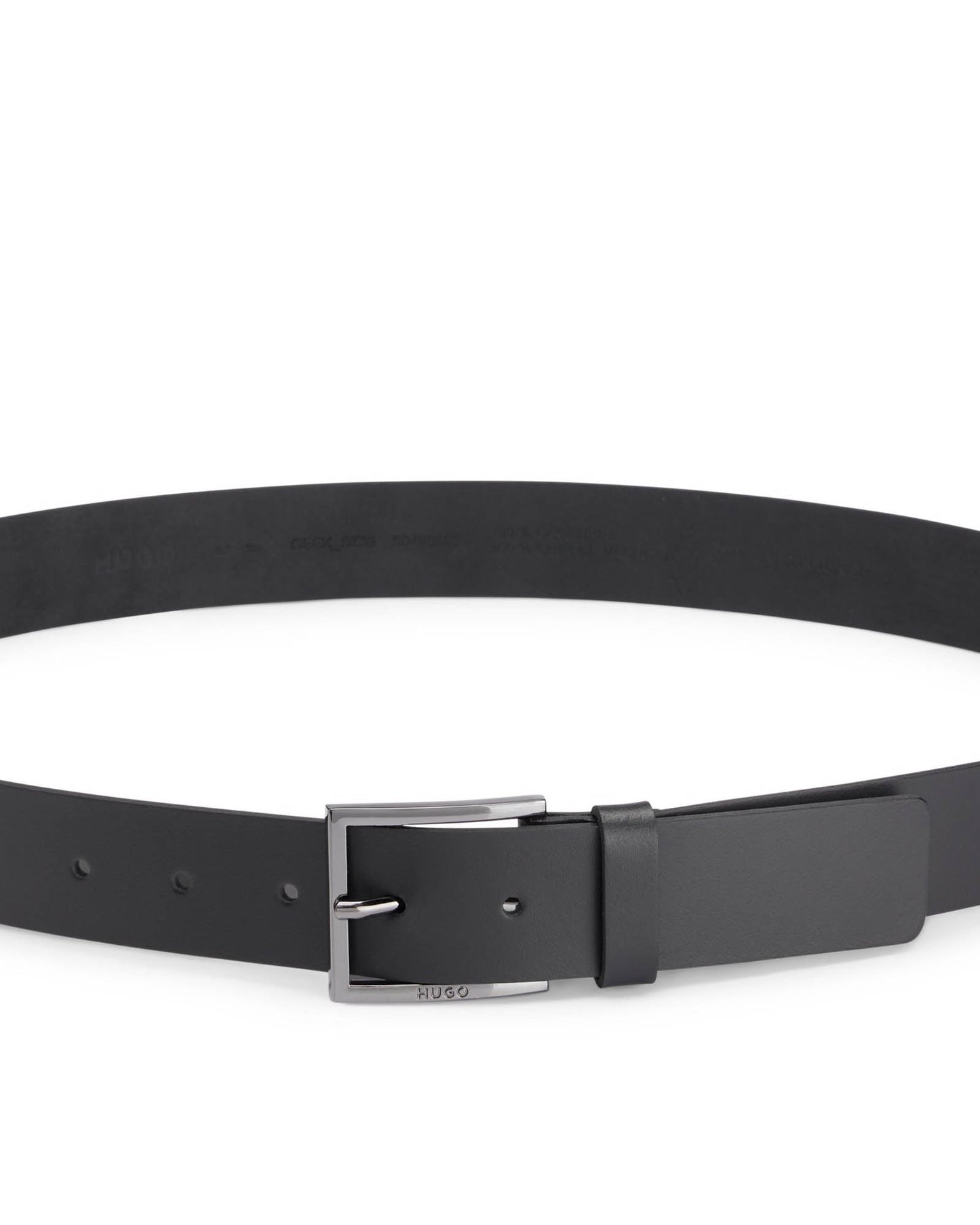 HUGO Geek Mens Smooth-Leather Belt with Brushed-Silver Buckle  - Black 001