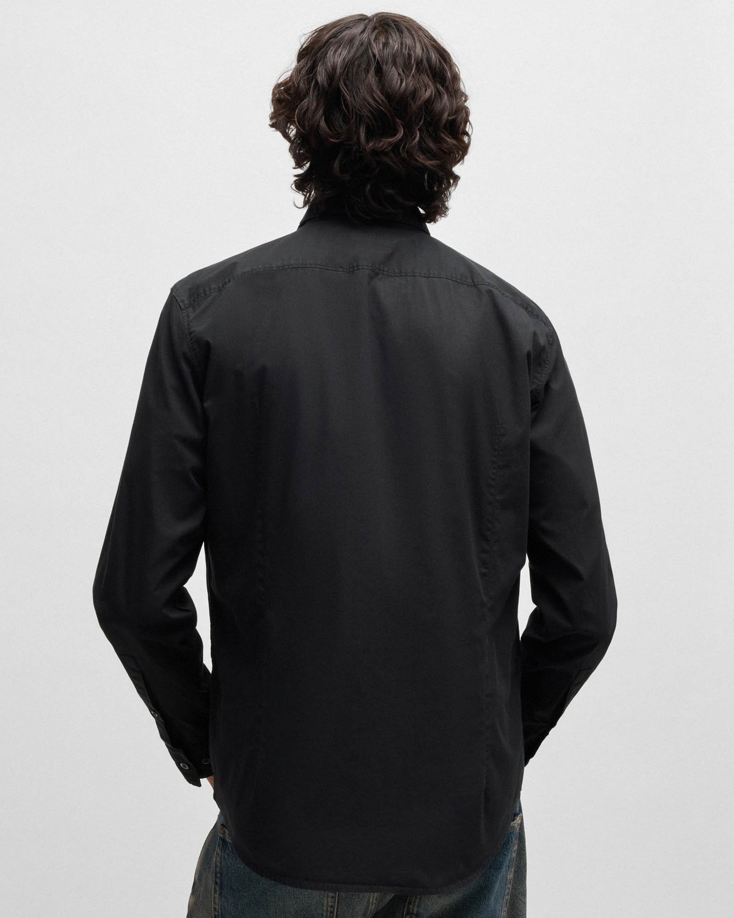 HUGO Ermo Mens Slim-Fit Shirt in Stretch-Cotton Canvas  - Black 001