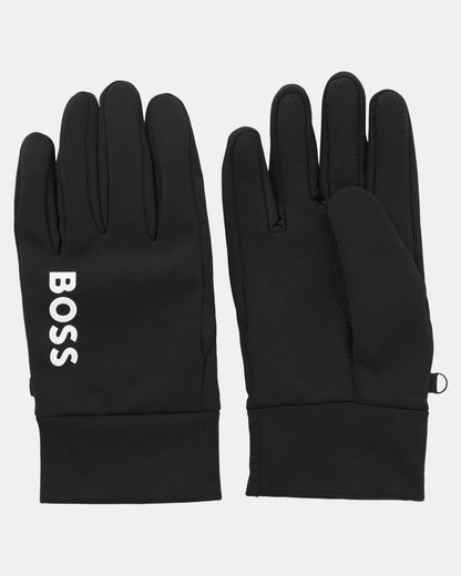BOSS Green Mens Touchscreen Friendly Running Gloves with Printed Logos  - Black 001