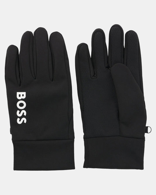 BOSS Green Mens Touchscreen Friendly Running Gloves with Printed Logos - Black 001 | CHO | Designer Accessories,Mens Accessories,Gloves