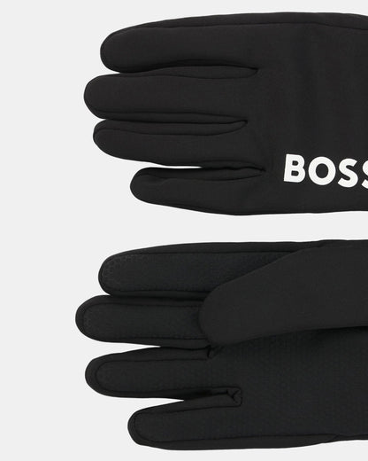 BOSS Green Mens Touchscreen Friendly Running Gloves with Printed Logos  - Black 001