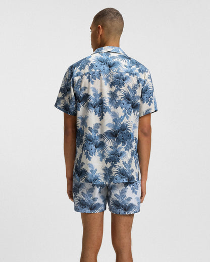 BOSS Orange Mens Short Sleeve Floral Print Beach Shirt - Open Blue 483