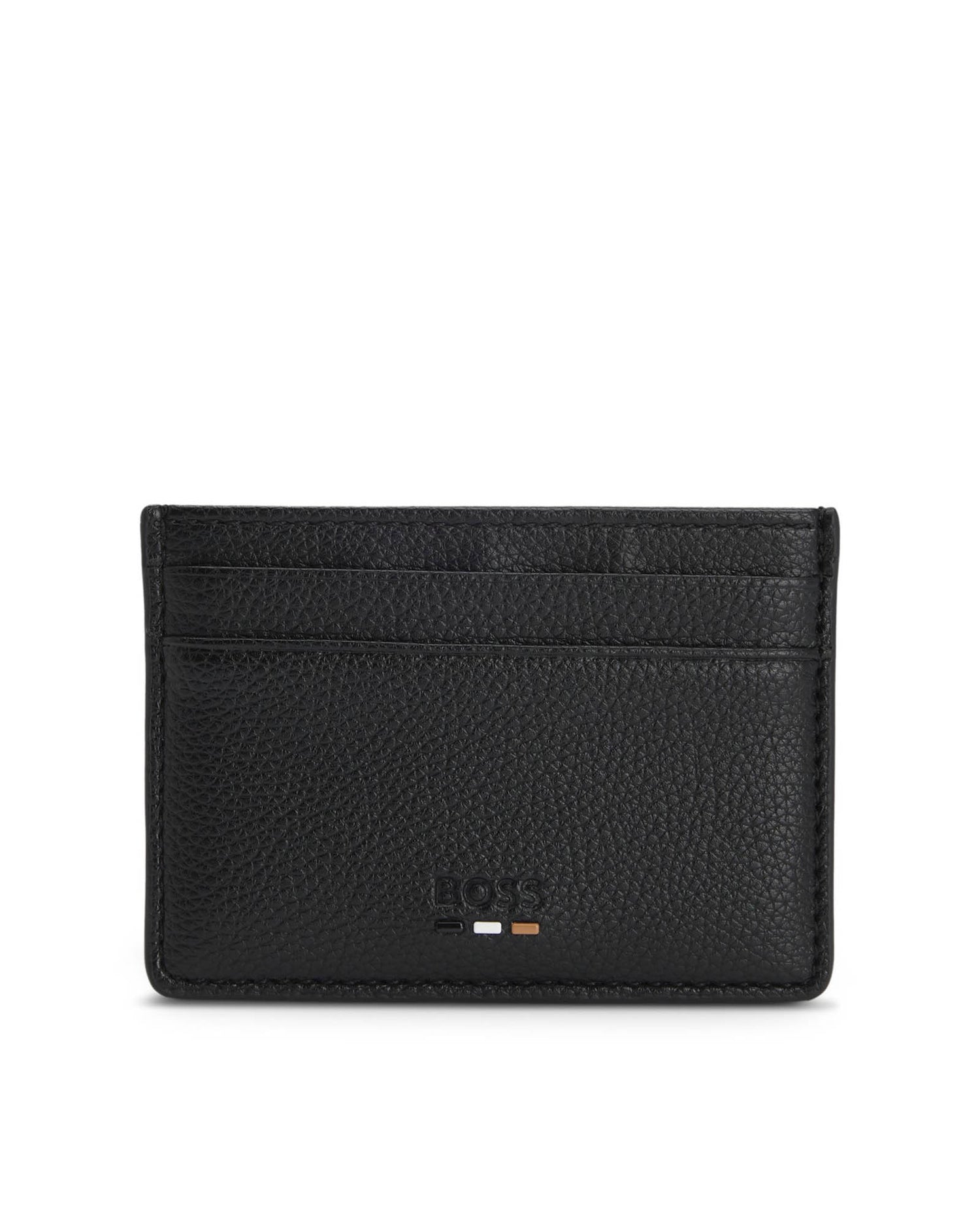 BOSS Orange Ray Mens Grained Faux-Leather Card Holder with Logo Trim - Black 001 - CHO - Designer Mens Wallets & Purses