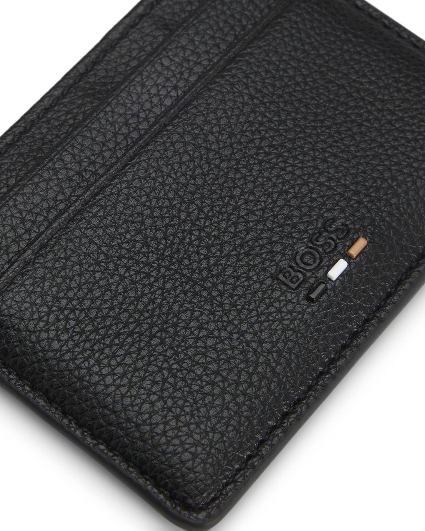 BOSS Orange Ray Mens Grained Faux-Leather Card Holder with Logo Trim - Black 001