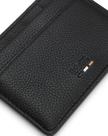 BOSS Orange Ray Mens Grained Faux-Leather Card Holder with Logo Trim - Black 001