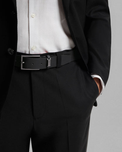 HUGO Gabriel Mens Buffalo-Leather Belt with Logo Keeper and Polished Hardware - Black 002