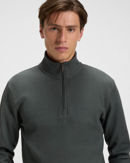 BOSS Orange Structure Mens 1/4 Zip Loungewear Top - Open Green 345