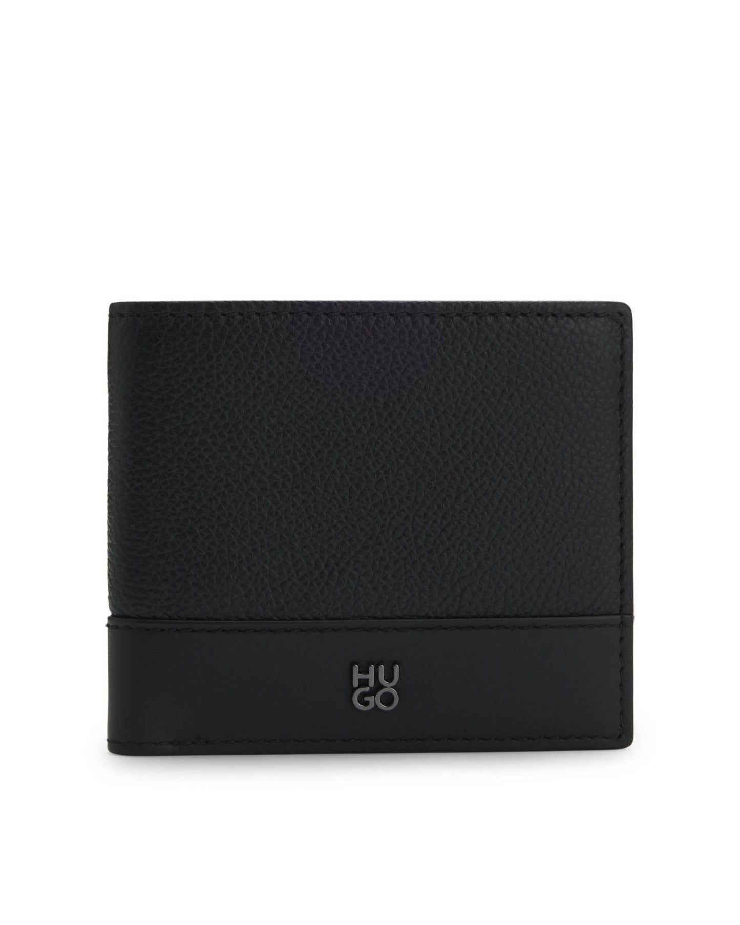 HUGO Quantic Mens Leather Bifold Wallet with Stacked-Logo Trim - Black 001