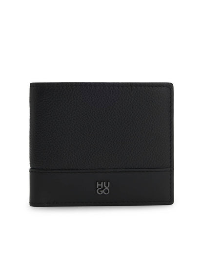 HUGO Quantic Mens Leather Bifold Wallet with Stacked-Logo Trim - Black 001
