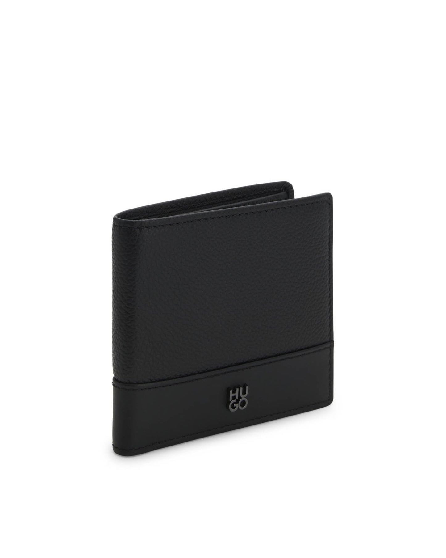 HUGO Quantic Mens Leather Bifold Wallet with Stacked-Logo Trim - Black 001