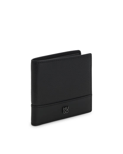 HUGO Quantic Mens Leather Bifold Wallet with Stacked-Logo Trim - Black 001