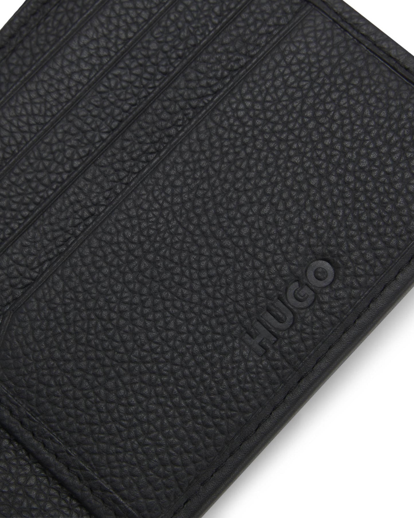 HUGO Quantic Mens Leather Bifold Wallet with Stacked-Logo Trim - Black 001