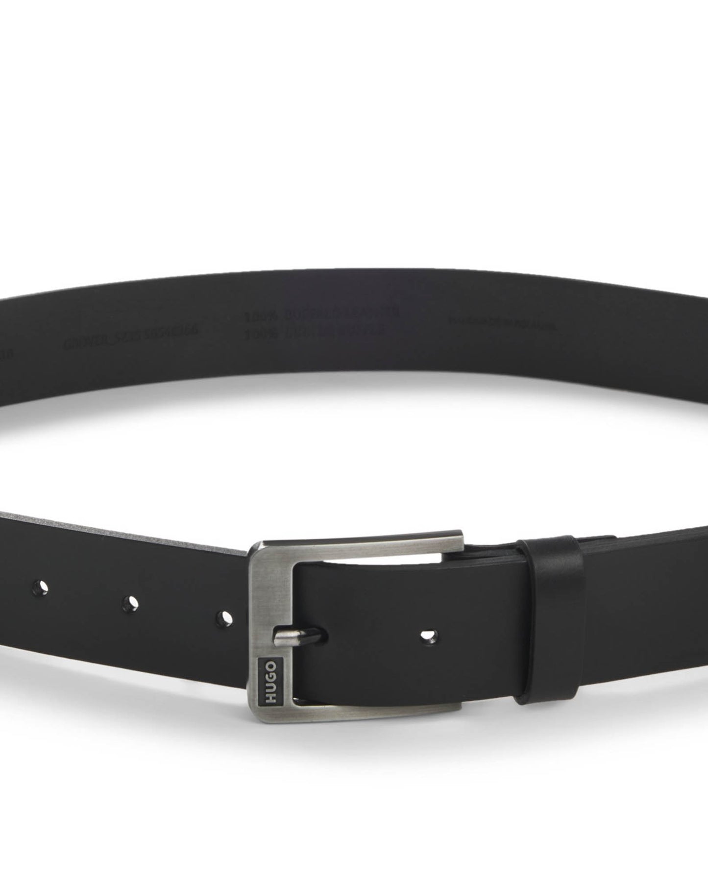 HUGO Grover Mens Italian-Leather Belt with Brushed Logo Buckle  - Black 001