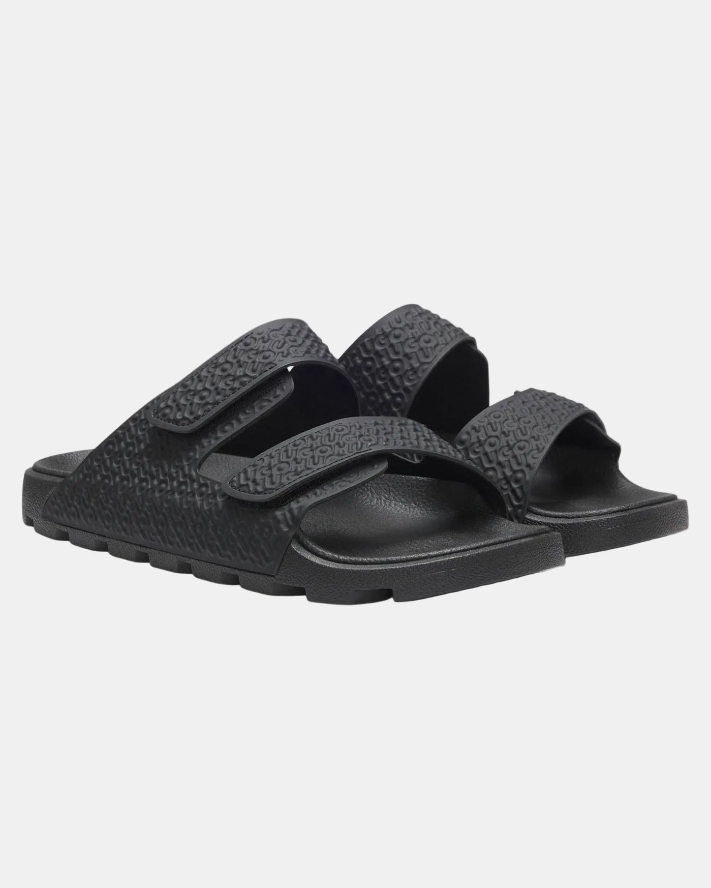 HUGO Evander Mens Monogram Sandals with Riptape Straps  - Black 001 | CHO | Designer Mens Sandals