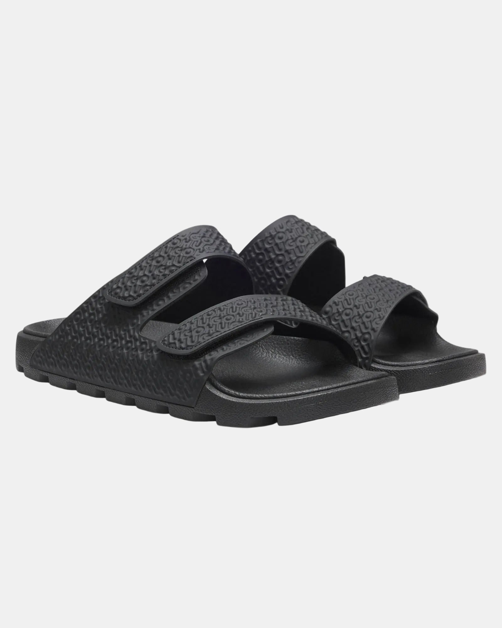 HUGO Evander Mens Monogram Sandals with Riptape Straps  - Black 001 | CHO | Designer Mens Sandals