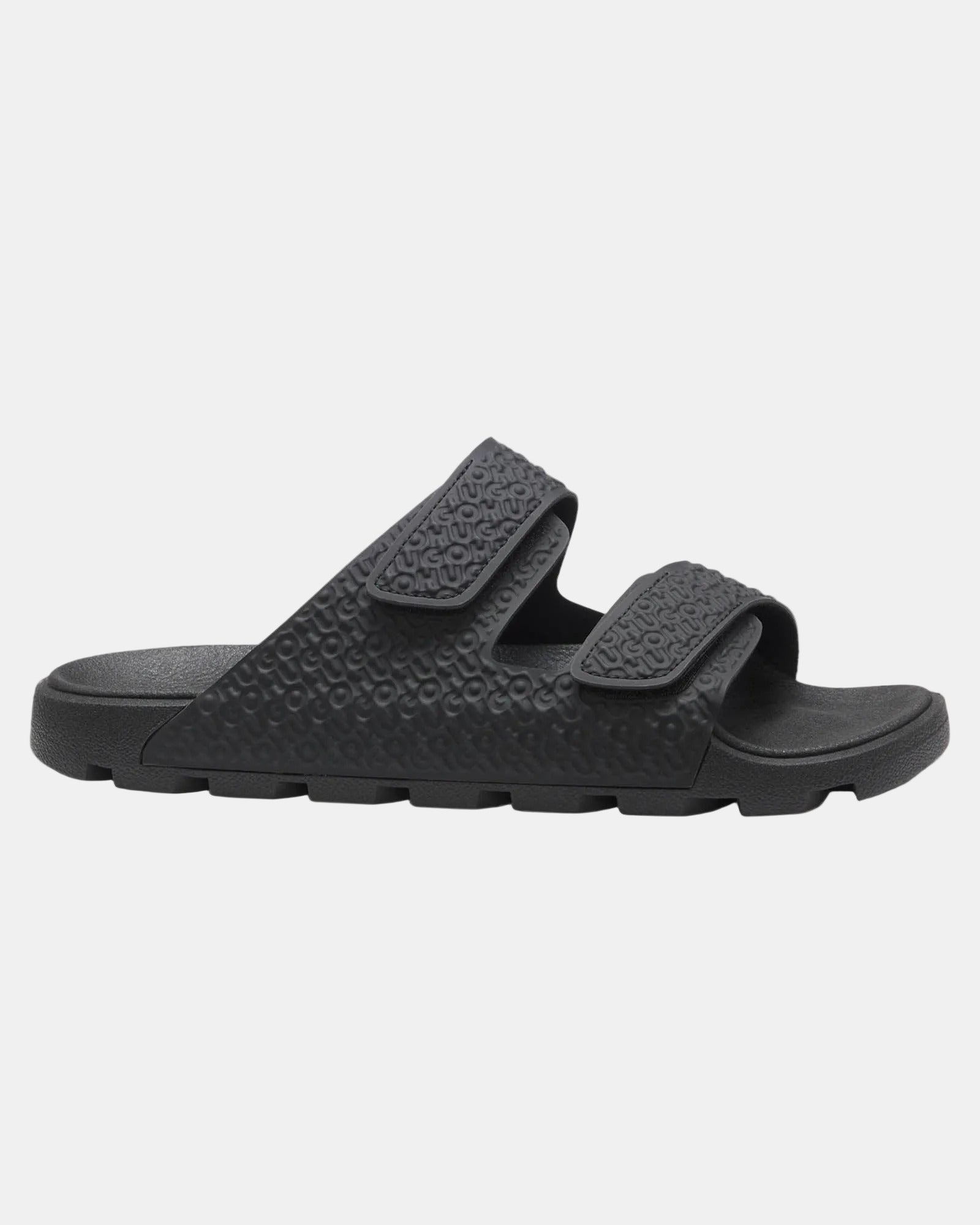 HUGO Evander Mens Monogram Sandals with Riptape Straps  - Black 001 | CHO | Designer Mens Sandals