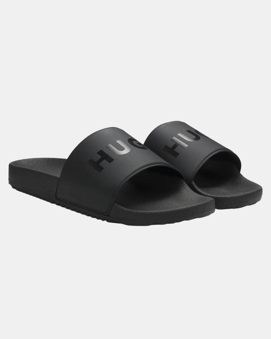 HUGO Timein Mens Italian-Made Slides with Tonal Logo  - Black 001