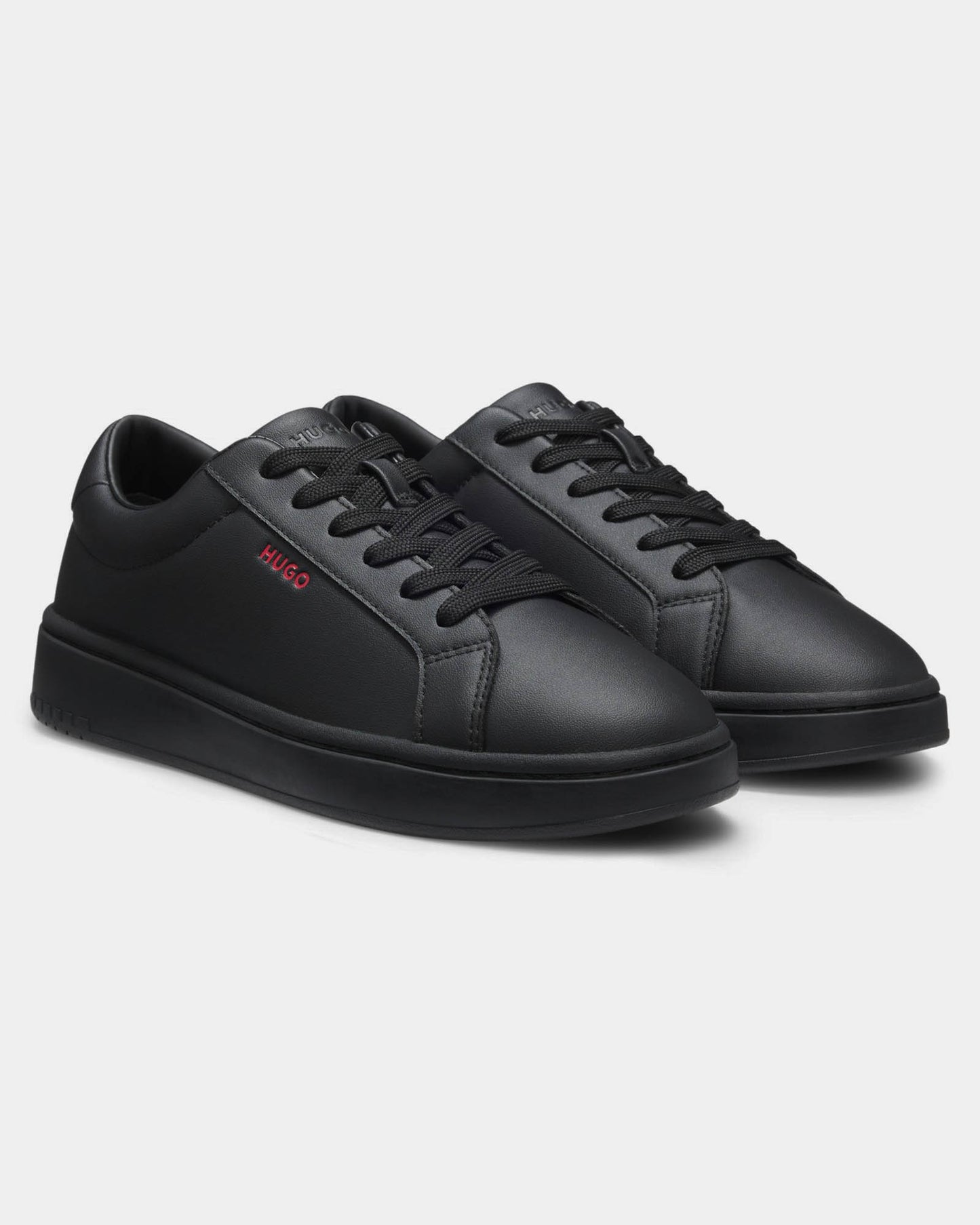 HUGO Neston Mens Contrast-Logo Trainers in Faux Leather - Black 003 | CHO | Designer Mens Trainers