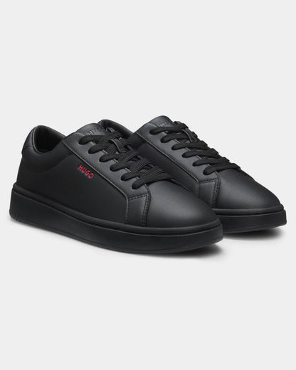 HUGO Neston Mens Contrast-Logo Trainers in Faux Leather - Black 003 | CHO | Designer Mens Trainers