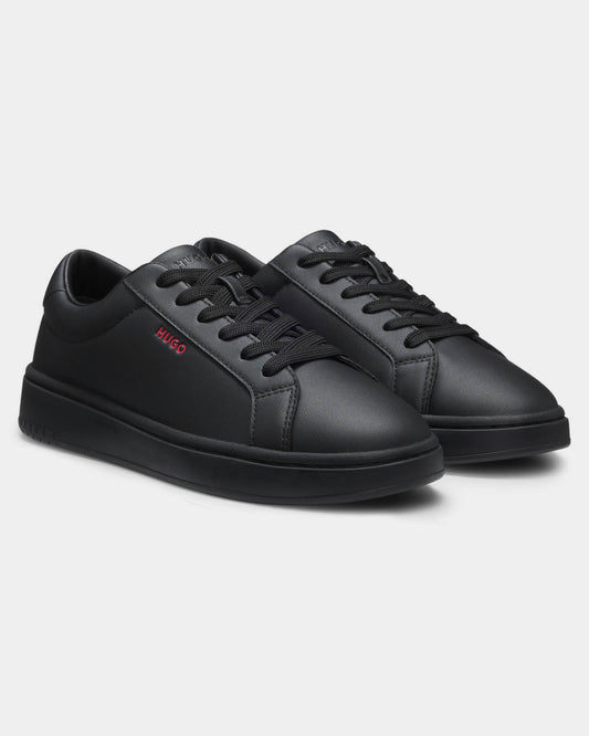 HUGO Neston Mens Contrast-Logo Trainers in Faux Leather - Black 003 | CHO | Designer Mens Trainers