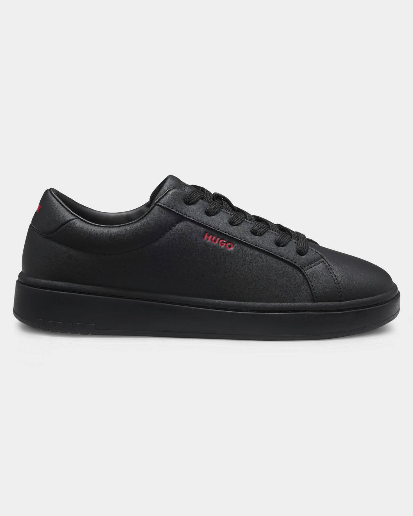 HUGO Neston Mens Contrast-Logo Trainers in Faux Leather - Black 003 | CHO | Designer Mens Trainers