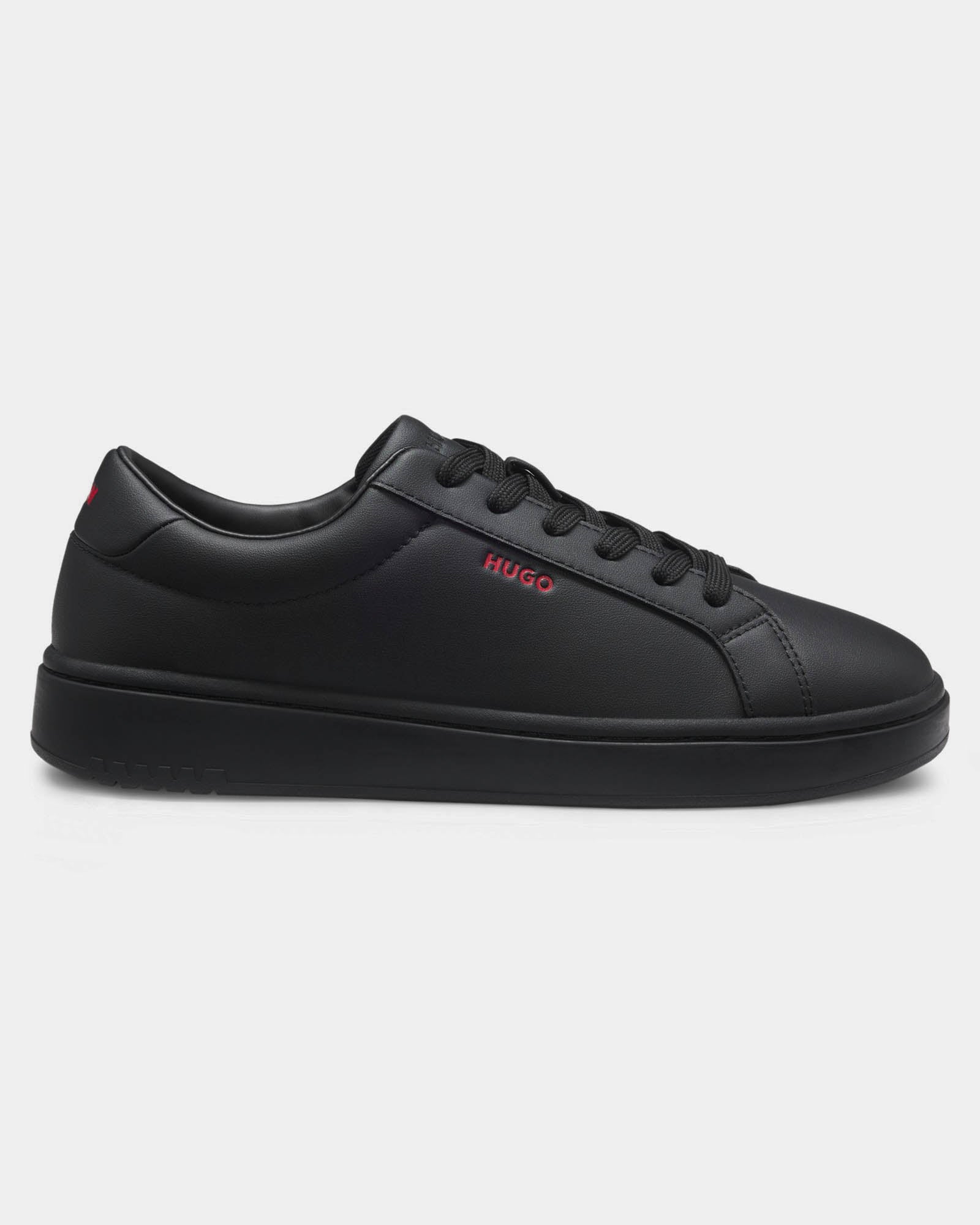 HUGO Neston Mens Contrast-Logo Trainers in Faux Leather - Black 003 | CHO | Designer Mens Trainers